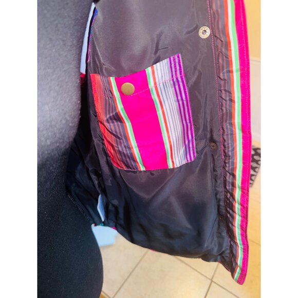 Judith March Rainbow Striped Puffer Vest Faux Fur Hood S Outdoor Street Style - Picture 13 of 15